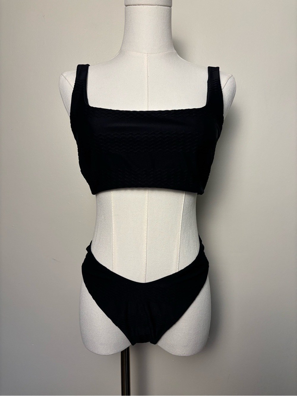 Aerie Black Textured Two-Piece Cheeky Bikini Set SizeXL